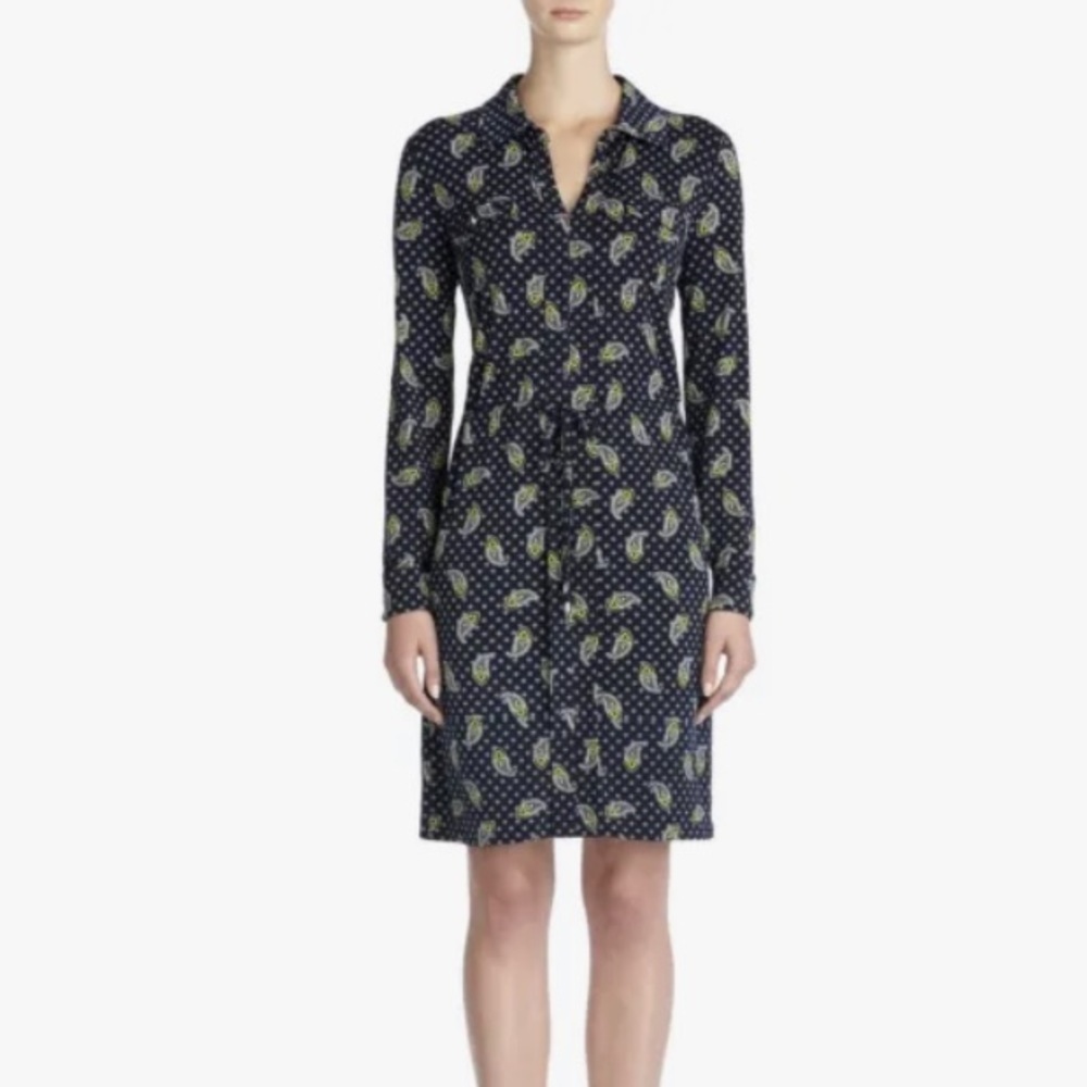 Jones New York Split Collar Drawstring Stretchy Dress Size M